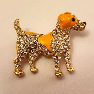 Puppy Dog Brooch Simulated Diamonds